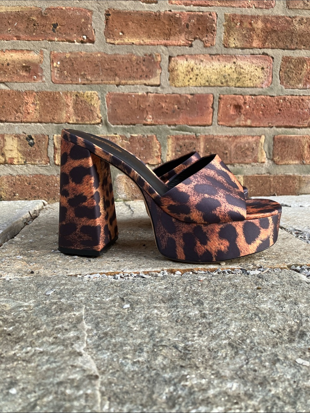 Larroude leopard print platform mules with a block heel